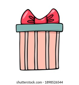 Hand drawn cartoon doodle colorful wrapped gift box isolated on white background. Cute funny element for Valentine Day, Birthday party, Wedding, Anniversary and daily celebration.