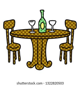handgezeichneter Cartoon-Doodle-Dinner-Tisch und Getränke