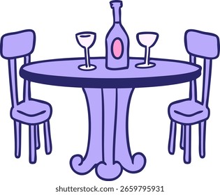 Dibujado a mano de dibujos animados doodle mesa de cena y bebidas en color neón brillante