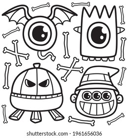 hand drawn cartoon doodle monster design for wallpaper, stickers, coloring books, pins, emblems, logos and more