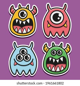 Hand Drawn Cartoon Doodle Monster Sticker Design