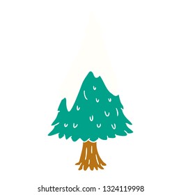 handgezeichneter Cartoon-Doodle mit Einzelschnee bedeckter Baum
