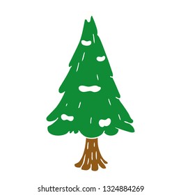 hand drawn cartoon doodle single snow covered tree