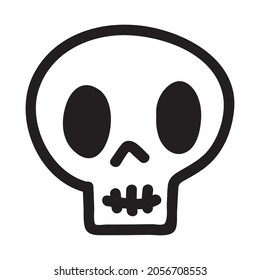 Hand drawn cartoon doodle skull. Funny cartoon skull isolated on white background. Vector illustration.