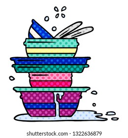 hand drawn cartoon doodle of a stack of dirty plates