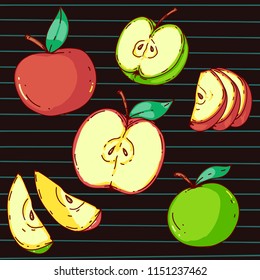 Hand drawn cartoon doodle style red apples. For decorating menus, banners, ads, leaflets, cards