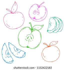 Hand drawn cartoon doodle style apples on white background. For decorating menus, banners, ads, leaflets, cards