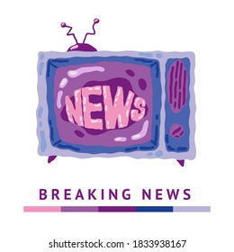 Hand drawn cartoon doodle television tv vector illustration with lettering word video news in vintage modern style