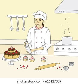 Hand drawn cartoon doodle vector illustration of confectioner.