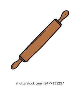 Hand drawn cartoon dough rolling pin isolated on white background. Vector illustration.