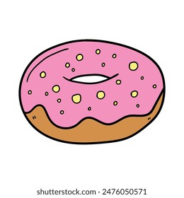 Hand drawn cartoon doughnut isolated on white background. Vector illustration.