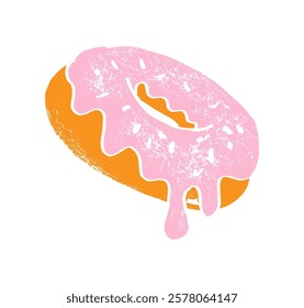 Hand drawn cartoon doughnut textured on white background. Vector illustration.