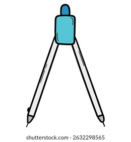 Hand drawn cartoon drawing compass isolated on white background. Vector illustration.