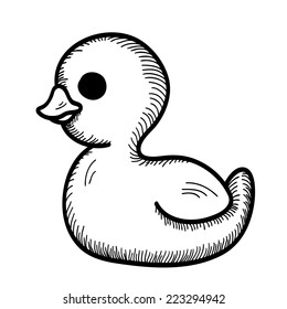 Hand drawn Cartoon Duck. Baby Toy. Vector Sketch Isolated on White