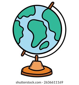 Hand drawn cartoon earth globe world map isolated on white background. Vector illustration.