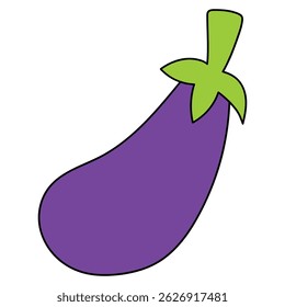 Hand drawn cartoon eggplant isolated on white background. Vector illustration.