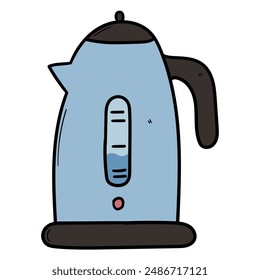 Hand drawn cartoon electric kettle isolated on white background. Vector illustration.