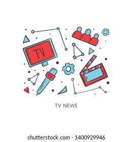 Hand drawn cartoon elements. Mass media and television doodle concept . Vector illustration for web,blogging.landing page etc.