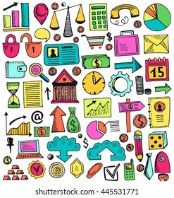 Hand drawn cartoon elements set. Business doodle vector illustration.