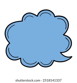 Dibujado a mano de dibujos animados de burbuja de discurso azul vacío aislado sobre fondo blanco. Ilustración vectorial.