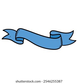 Dibujado a mano de dibujos animados Anuncio de cinta azul vacío aislado sobre fondo blanco. Ilustración vectorial.