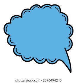 Hand drawn cartoon empty blue speech bubble isolated on white background. Vector illustration.
