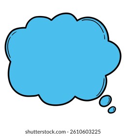 Hand drawn cartoon empty blue speech bubble isolated on white background. Vector illustration.