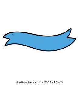 Hand drawn cartoon empty blue ribbon banner isolated on white background. Vector illustration.