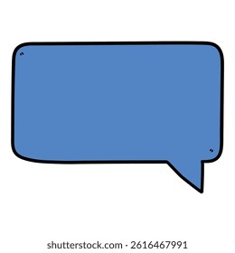 Hand drawn cartoon empty blue speech bubble isolated on white background. Vector illustration.