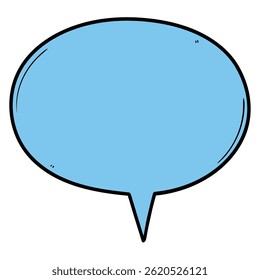 Hand drawn cartoon empty blue speech bubble isolated on white background. Vector illustration.
