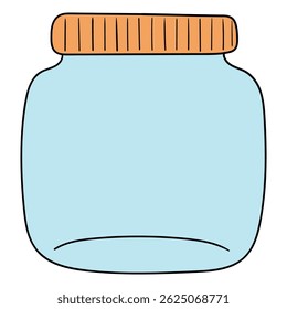 Hand drawn cartoon empty closed blue glass bottle isolated on white background. Vector illustration.