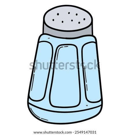 Hand drawn cartoon empty glass salt shaker isolated on white background. Vector illustration.