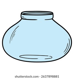 Hand drawn cartoon empty open glass jar isolated on white background. Vector illustration.