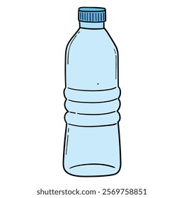 Hand drawn cartoon empty plastic bottle isolated on white background. Vector illustration.