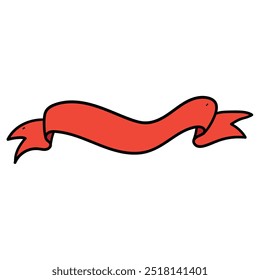 Hand drawn cartoon empty red ribbon banner isolated on white background. Vector illustration.