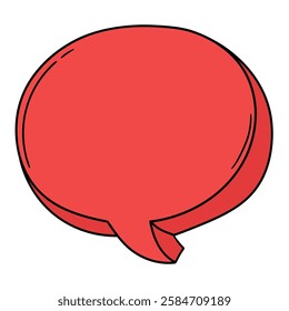 Hand drawn cartoon empty red speech bubble isolated on white background. Vector illustration.