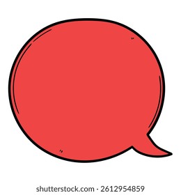 Hand drawn cartoon empty red speech bubble isolated on white background. Vector illustration.