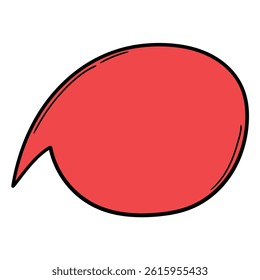 Hand drawn cartoon empty red speech bubble isolated on white background. Vector illustration.