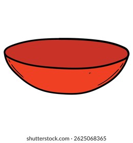 Hand drawn cartoon empty red soup bowl isolated on white background. Vector illustration.