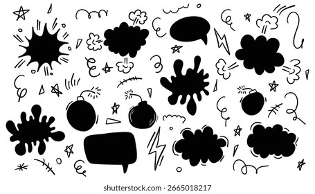 Desenho desenhado à mão efeito de explosão de bomba, elemento splash. bomba cômica boom vetor doodle. desenhado à mão doodle vetor ilustração