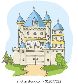 fort clipart images stock photos vectors shutterstock https www shutterstock com image vector hand drawn cartoon fairy tale castle 312077222