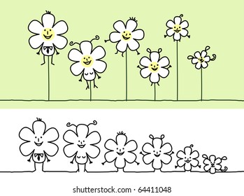 hand drawn cartoon family - flowers