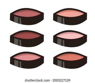 Hand Drawn Cartoon Fashion Illustration Makeup Tools Palette Blush. Vector Set Drawing Beauty Products. Art Work Collection Decorative Cosmetics