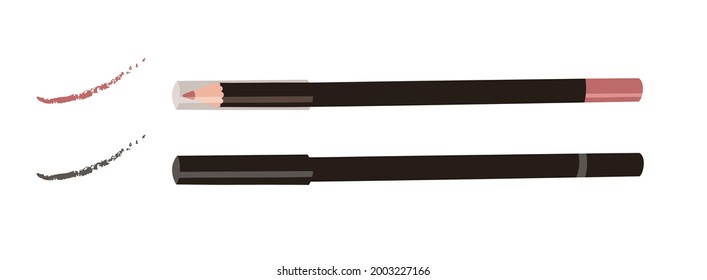 Hand Drawn Cartoon Fashion Illustration Makeup Tools Pensil for Eyes or Lips. Vector Set Drawing Beauty Product. Art Work Collection Decorative Cosmetic