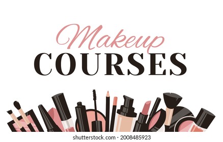 Hand Drawn Cartoon Fashion Illustration Makeup Tools. Vector Set Drawing Beauty Products. Art Work Collection Decorative Cosmetics