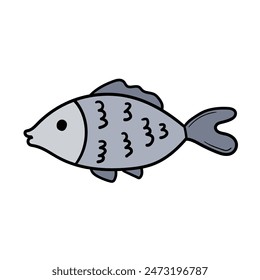 Hand drawn cartoon fish isolated on white background. Vector illustration.