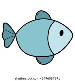 Hand drawn cartoon fish isolated on white background. Vector illustration.