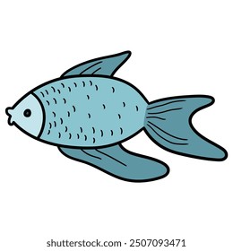 Hand drawn cartoon fish isolated on white background. Vector illustration.