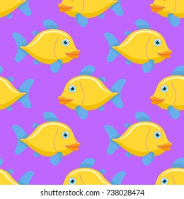 Hand Drawn Cartoon Fish Seamless Pattern. Vector illustration