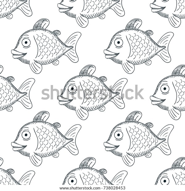 Hand Drawn Cartoon Fish Seamless Pattern Stock Vector (Royalty Free ...